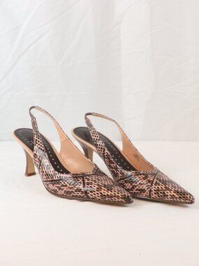 Sleek Impo Size 8.5 Pointy-Toe Slingback Snake Heels--Almost Like New